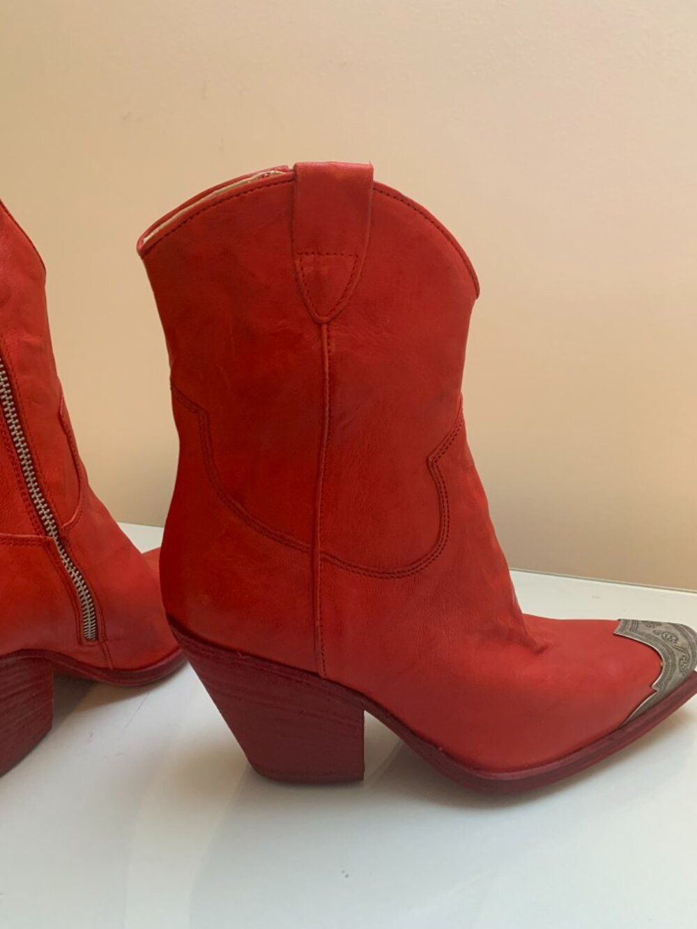 Free People Brayden Western Leather Boots Red - US 6 - Picture 8 of 14